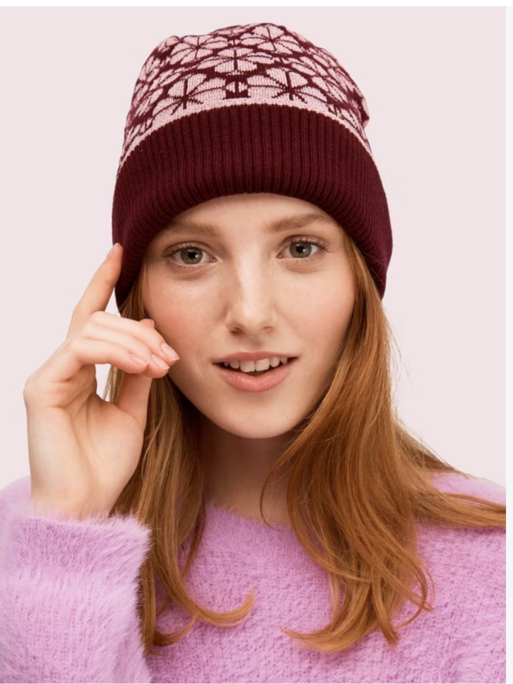 kate spade Pink and Plum Floral Jacquard Beanie